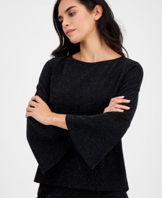 Petite Boat-Neck Long-Bell-Sleeve Top