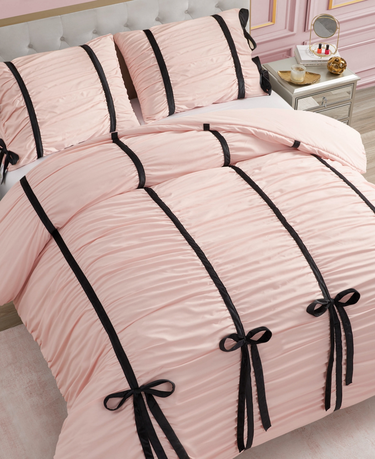 Juicy Couture Amelie Velvet Bows Ruched 2-pc. Comforter Set, Twin/twin Xl In Pink