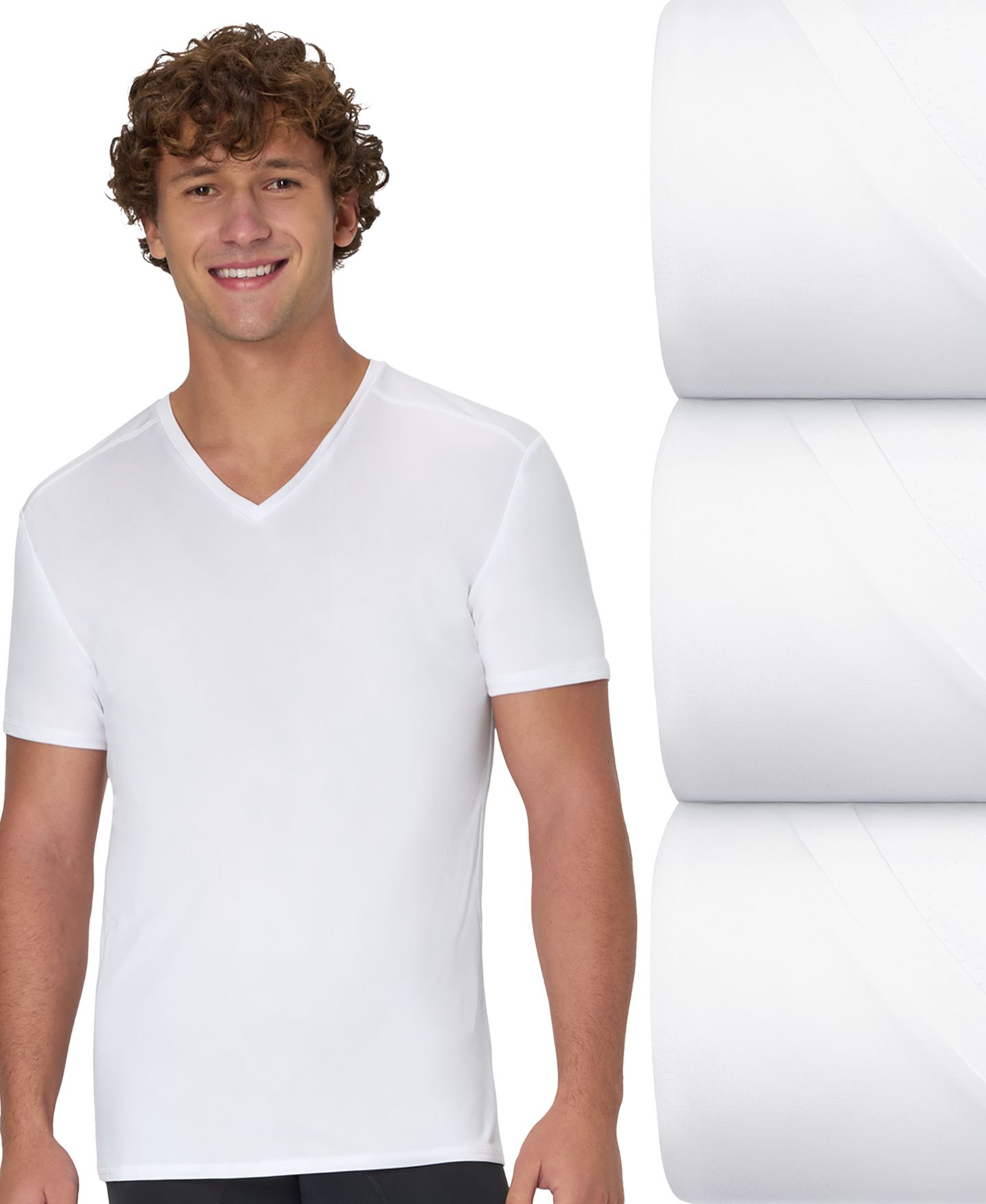 Мужские футболки Hanes 3pk. Ultimate Moves X-Temp Performance V-Neck T-Shirts, цвет: Белый — фото 6
