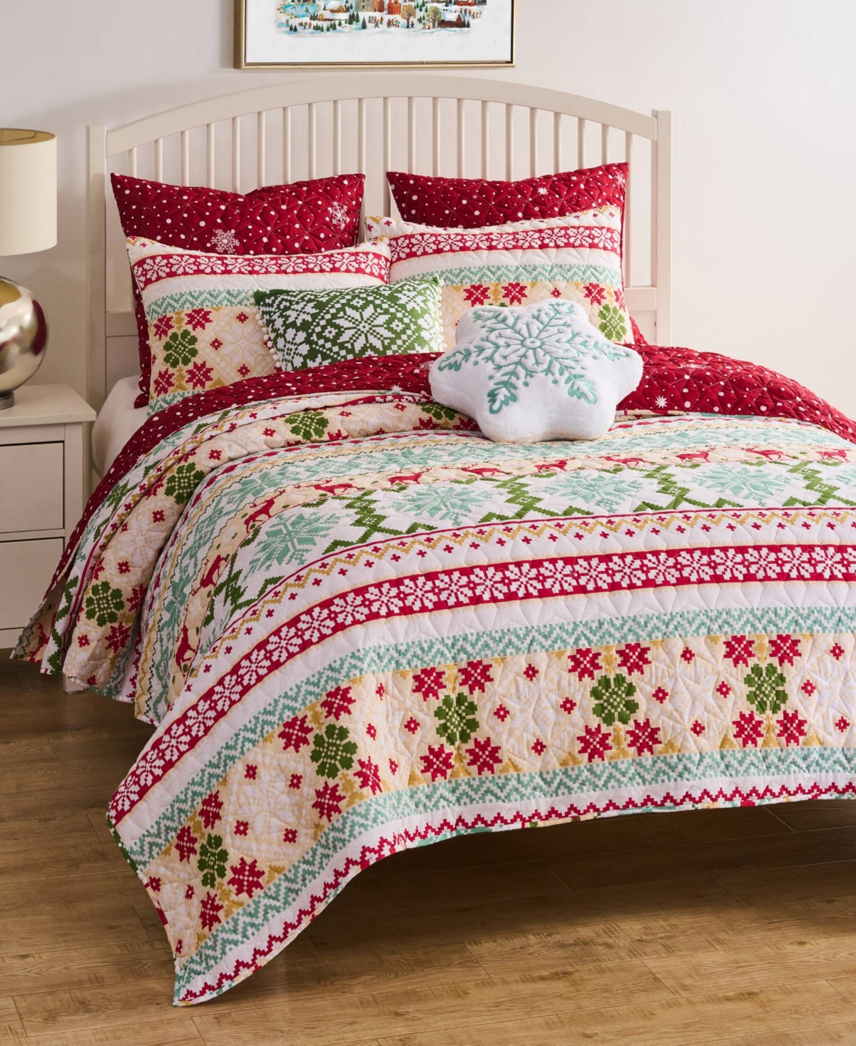 Greenland Home Fashions Fair Isle Snow 3-pc. Quilt Set, Full/queen In White