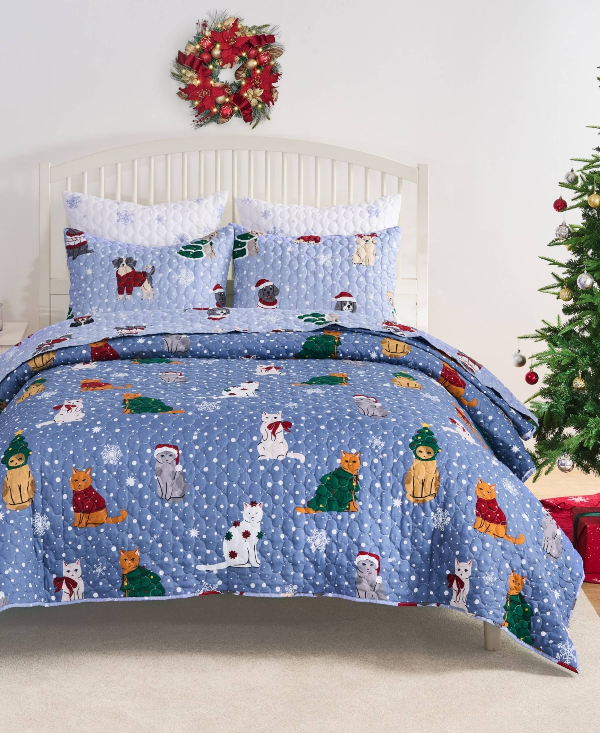 Greenland Home Fashions Winter Whiskers Holiday 2-pc. Quilt Set, Twin In Blue