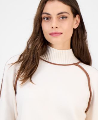 Women's Mock-Neck Contrast-Piping Sweater 