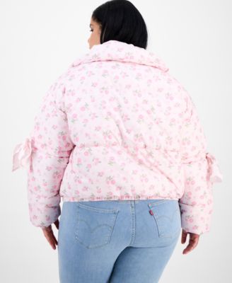Trendy Plus Rose Bow-Sleeve Puffer Jacket