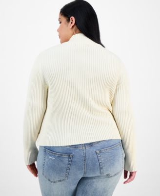 Trendy Plus Zip-Front Mixed-Media Puffer Cardigan