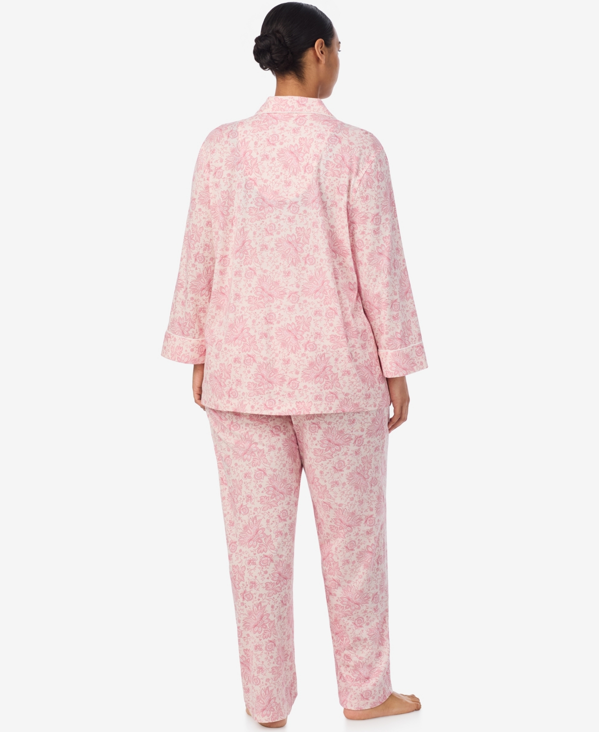 Ralph Lauren Plus Size 2-piece Pajama Top And Pant Set In Pink