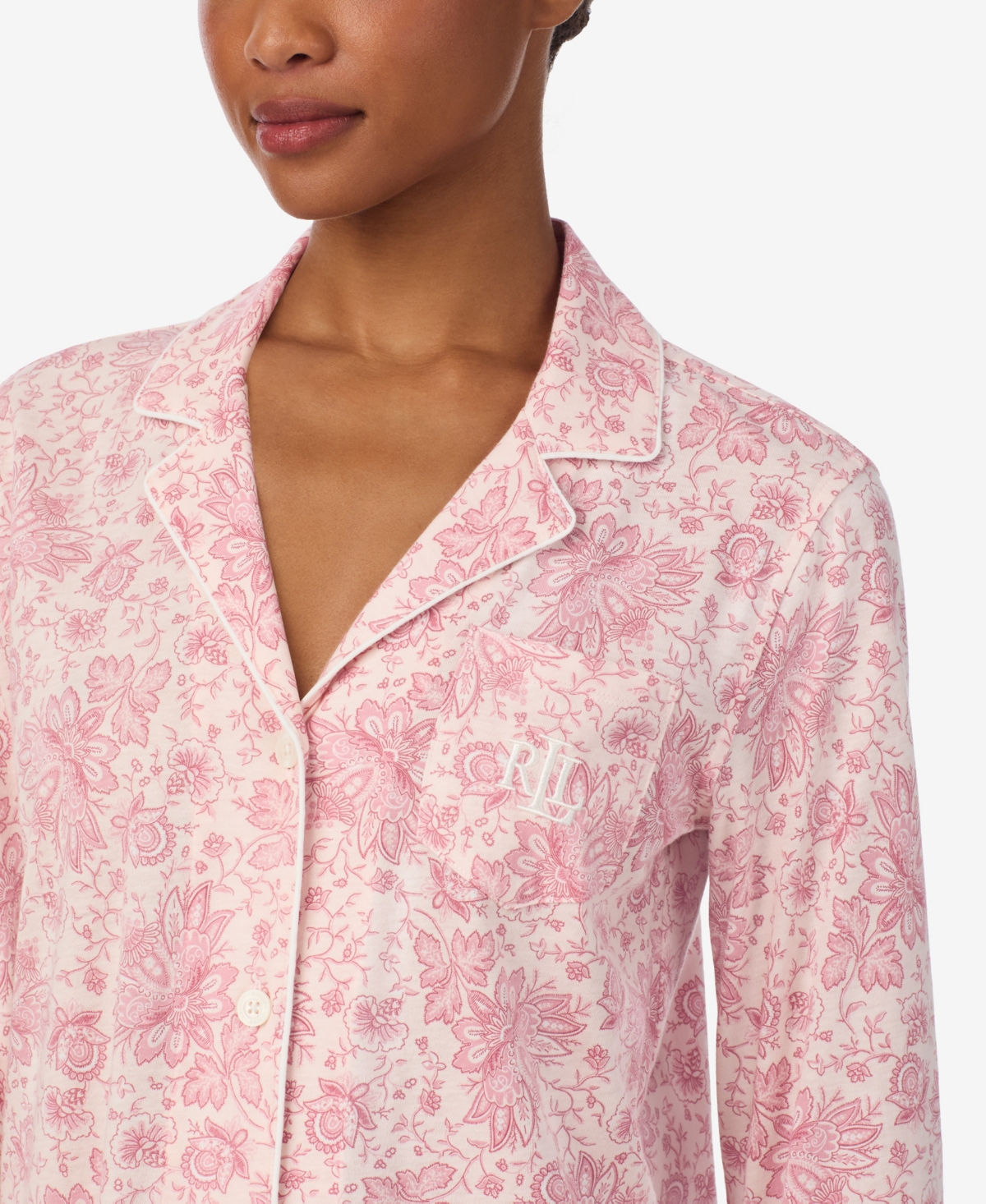 Ralph Lauren Plus Size 2-piece Pajama Top And Pant Set In Pink