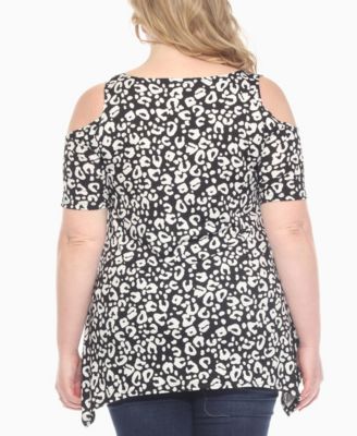 Plus Size Cold Shoulder Leopard Print Short Sleeve Knit Top