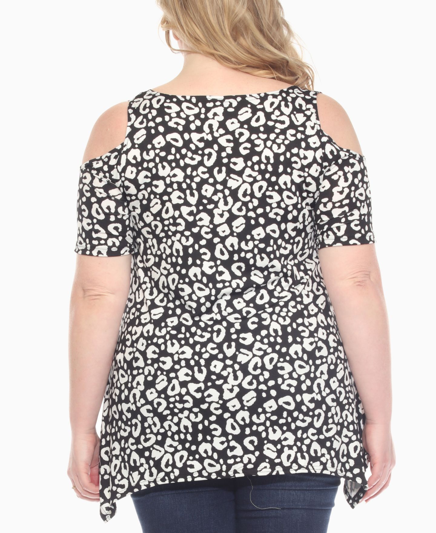 Женский топ White Mark Plus Size Cold Shoulder Leopard Print Short Sleeve Knit, цвет: Чёрный — фото 2