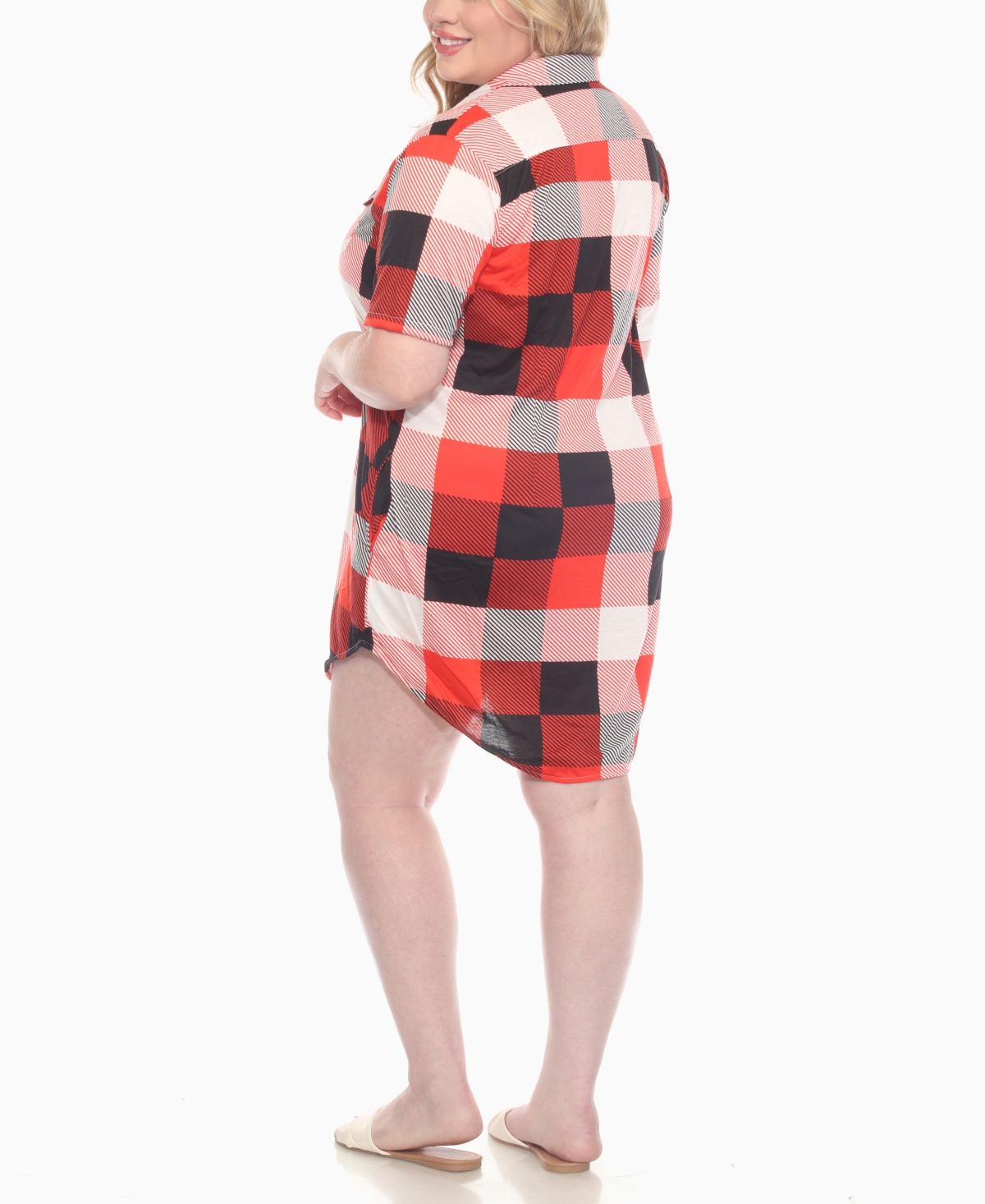 White Mark Plus Size Short Sleeve Plaid Button-down Shirt Dress In Multi