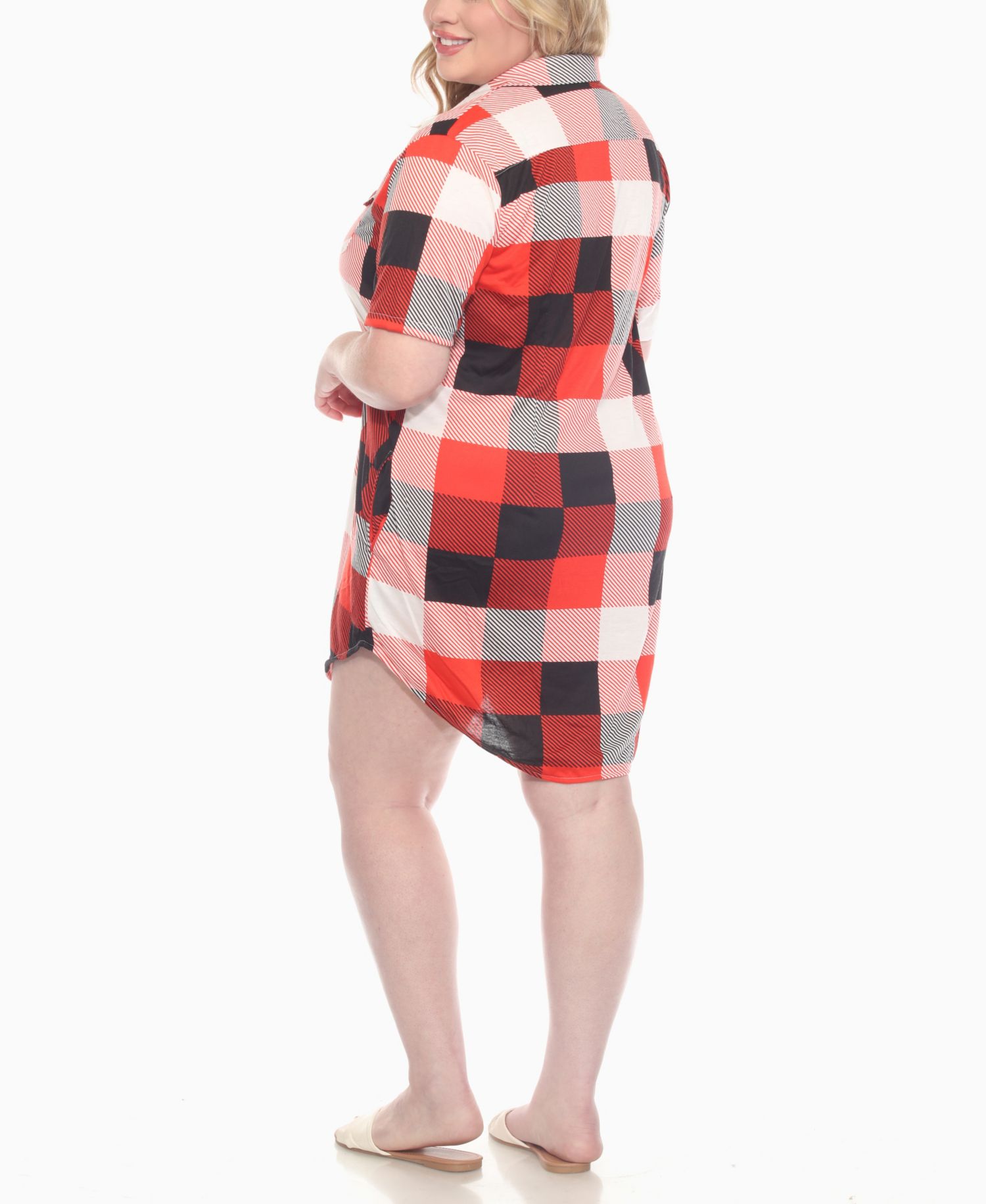 Plus Size Short Sleeve Plaid Button-Down Shirt Dress