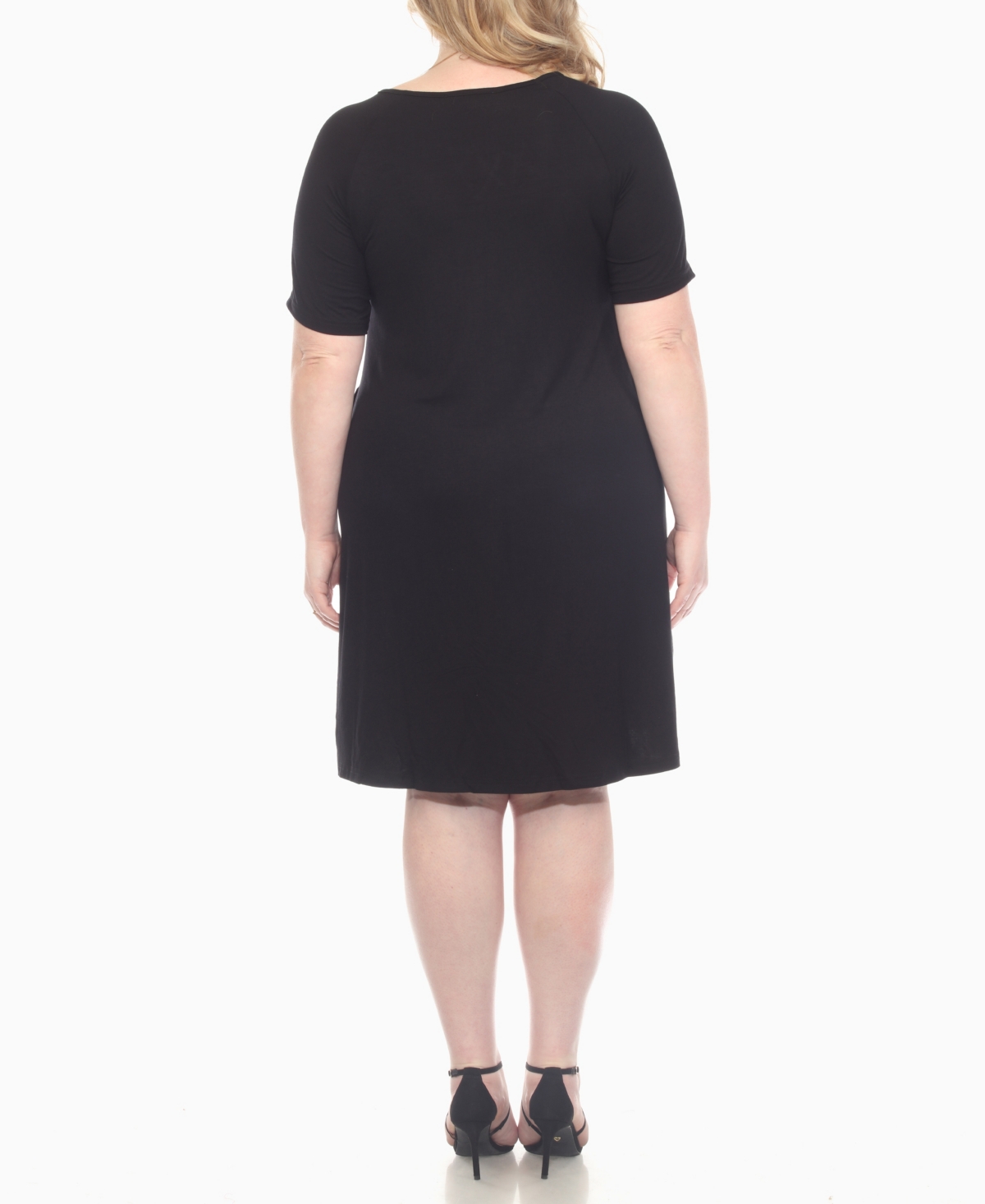 White Mark Plus Size Short Sleeve Crisscross Neck A-line Dress In Black