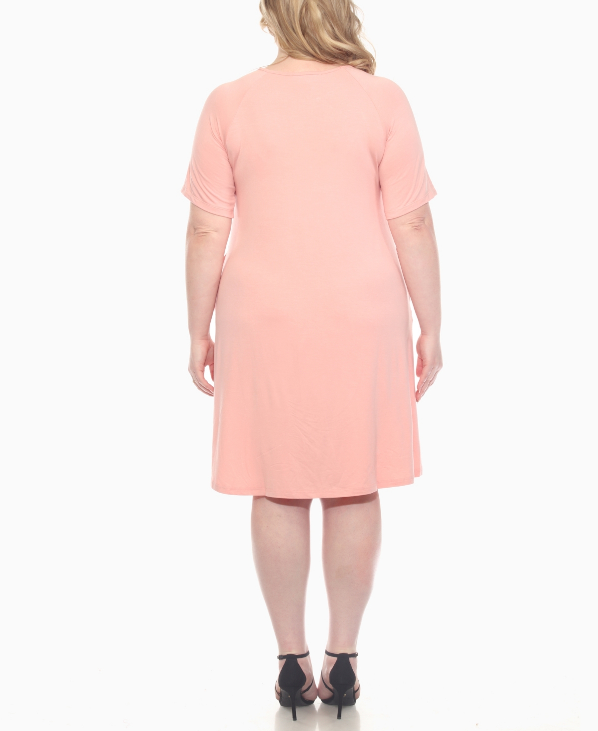 White Mark Plus Size Short Sleeve Crisscross Neck A-line Dress In Pink