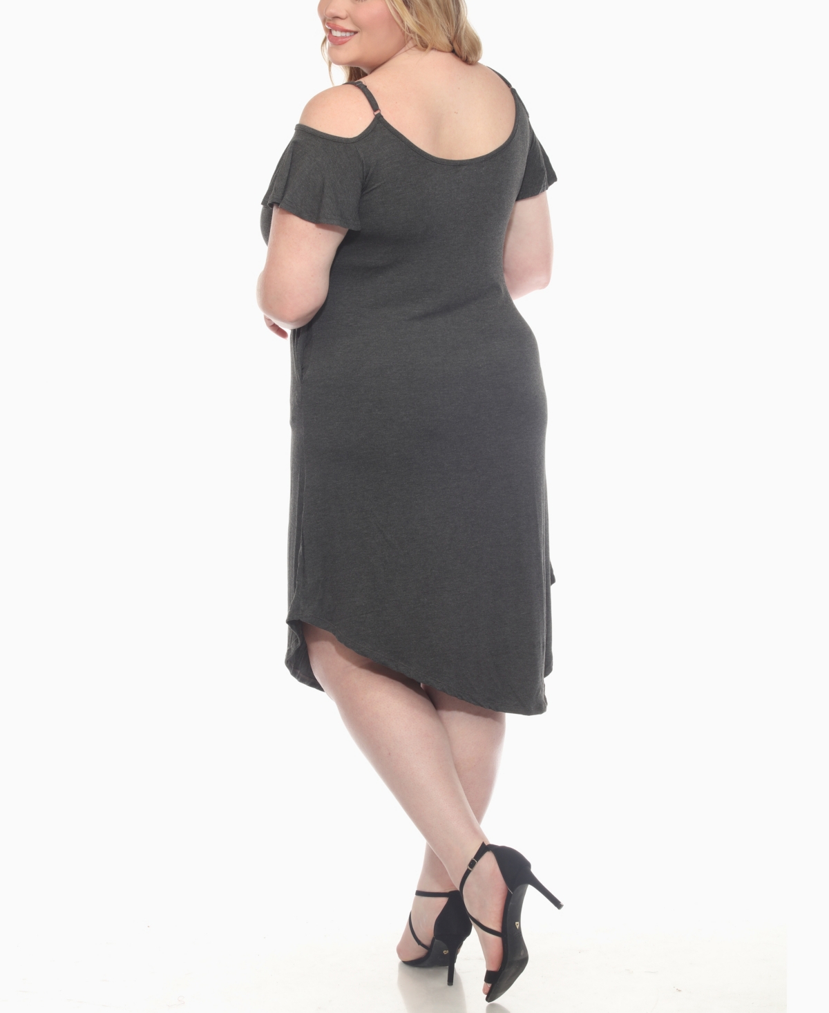 White Mark Plus Size Casual Scoop Neck Flutter Sleeve Knee Length Dress In Gray