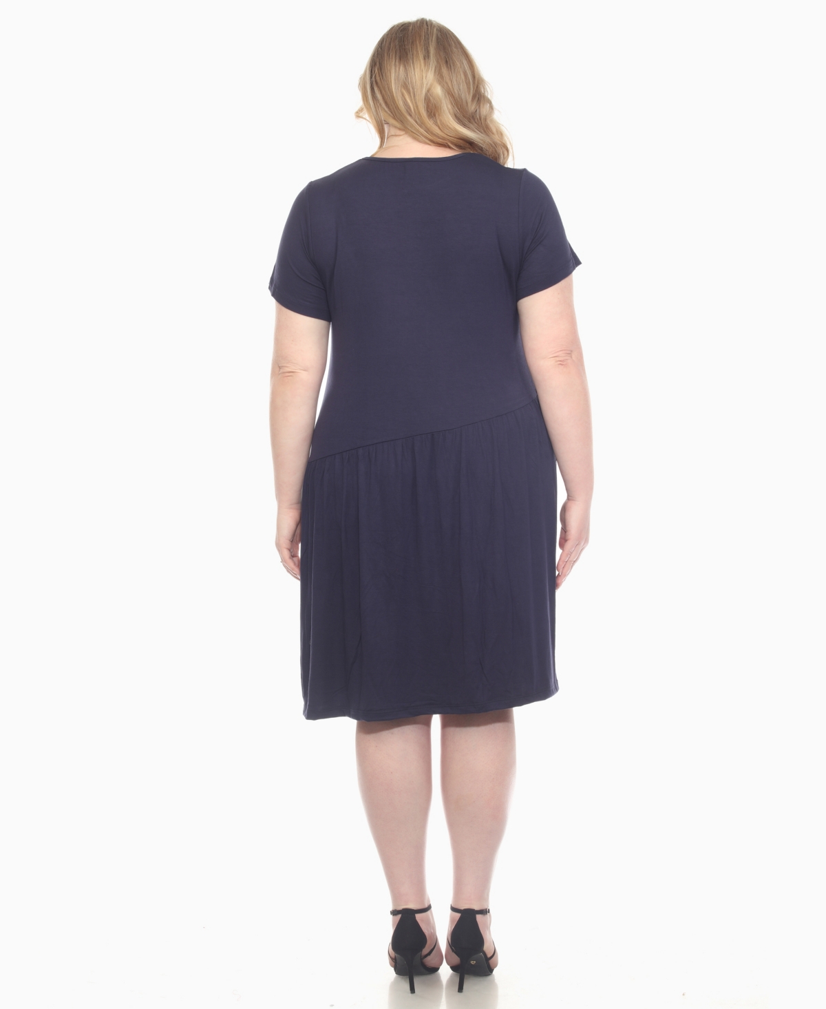 White Mark Plus Size Asymmetrical Waist And Short Sleeve Swing Dress In Blue