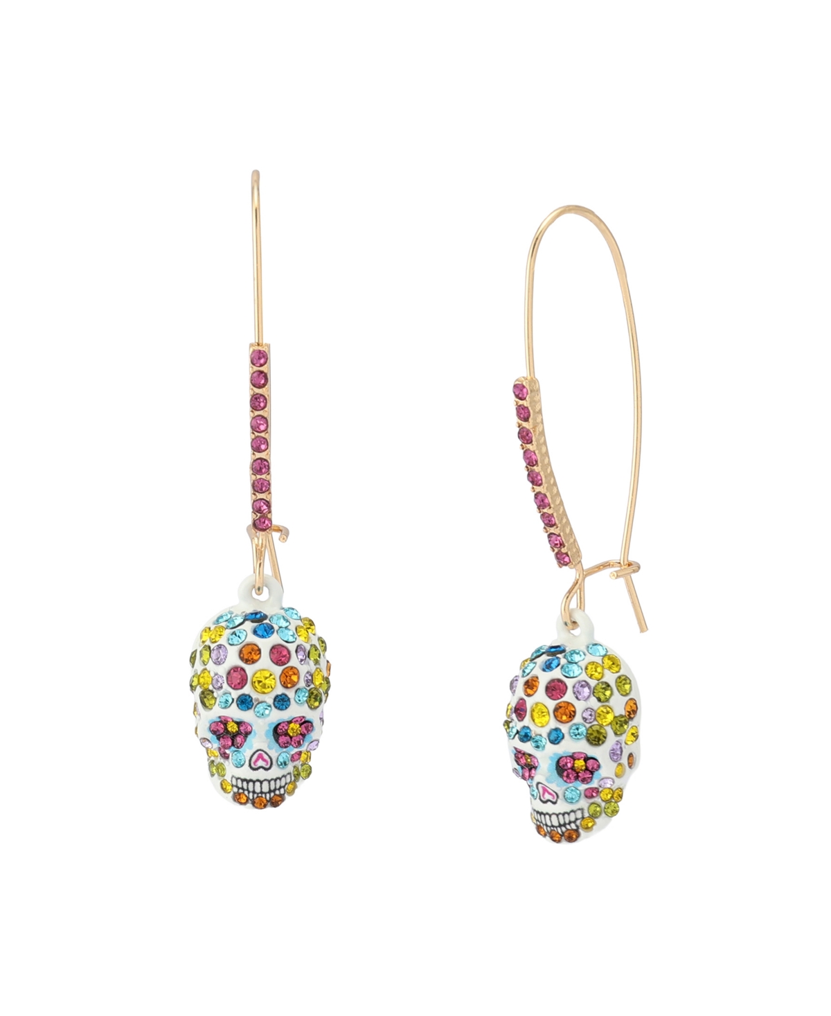 Betsey Johnson Faux Stone Sugar Skull Dangle Earrings In Multi
