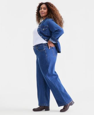 Plus Size High-Rise Wide-Leg 5 Pocket Jeans, Macy's Exclusive