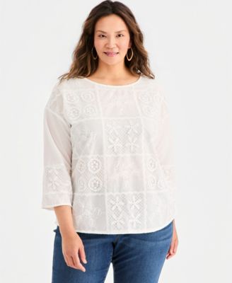 Plus Size Lace Patchwork Round Neck Top