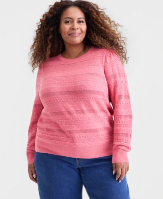 Style & Co - Plus Size Pointelle-Striped Sweater
