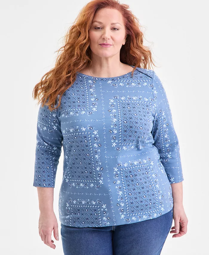 Plus Size Cotton Boat-Neck Top
