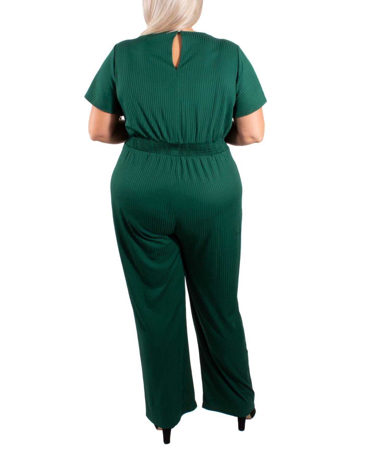 Ny Collection Plus Size Short Sleeve Textured Knit Jumpsuit In Green