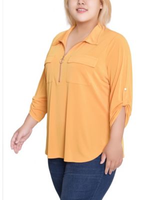 Plus Size 3/4 Roll Tab Zip Front Top