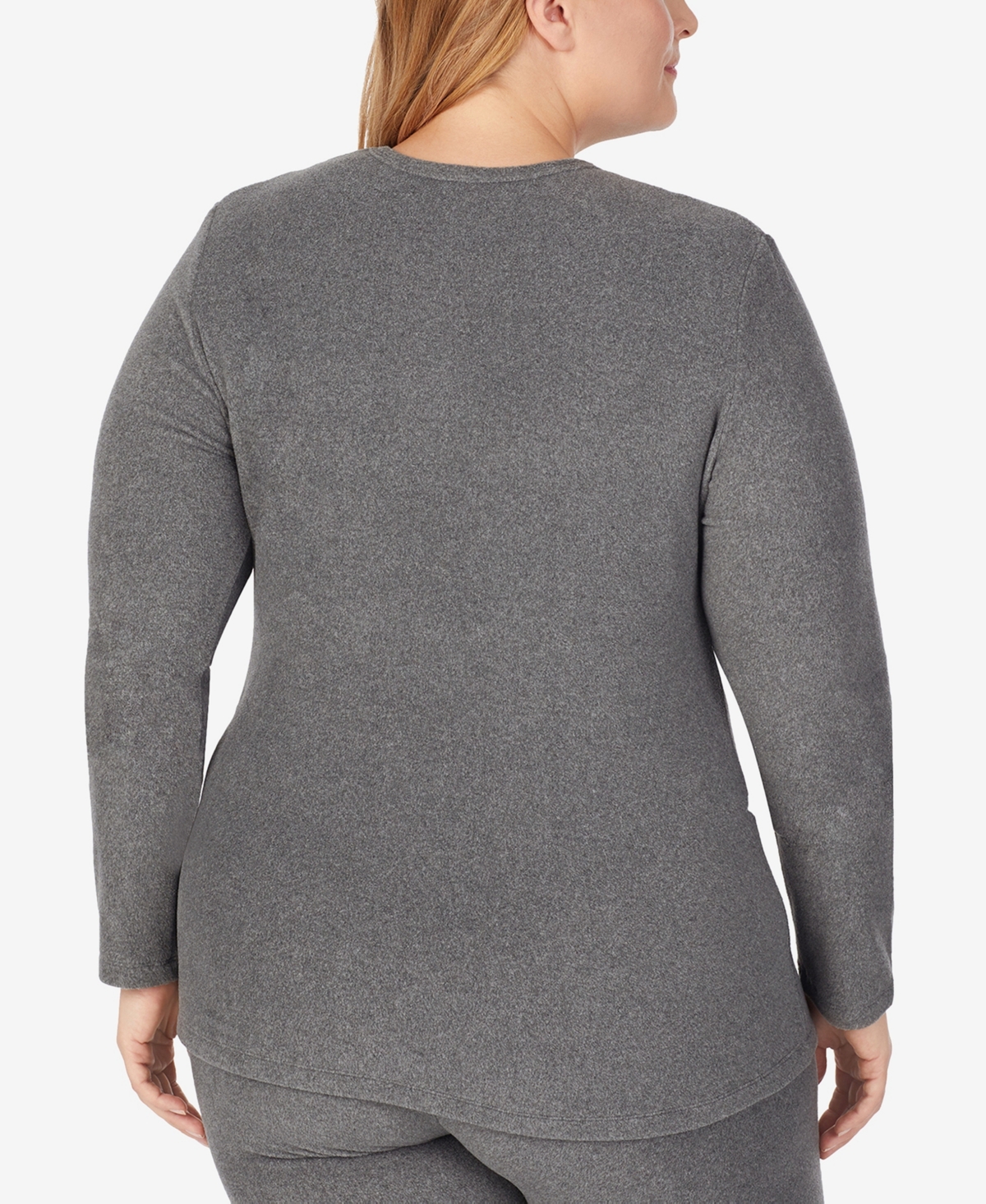 Cuddl Duds Plus Size Fleecewear Crew Neck Top In Gray