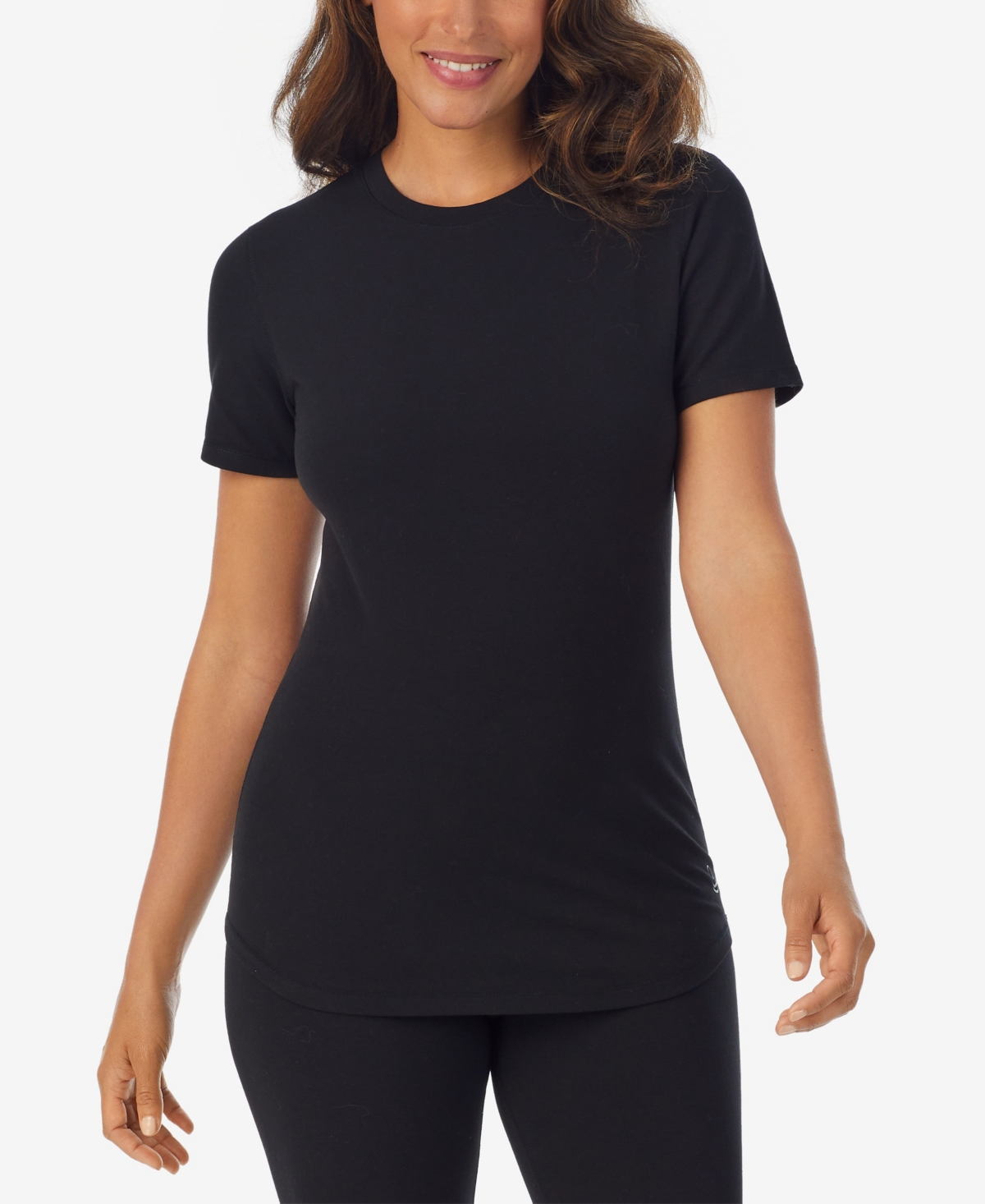 Cuddl Duds Women's Crewneck Short Sleeve T-shirt In Black