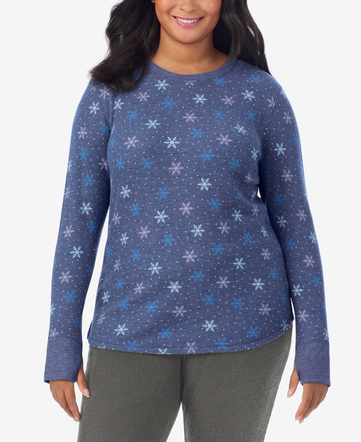 Cuddl Duds Plus Size Cozy Stretch Thermal Crew Neck Top In Blue