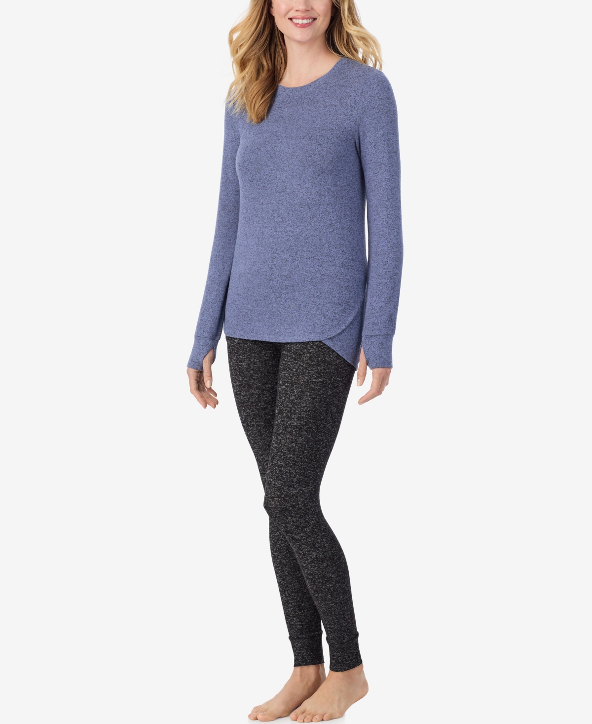 Cuddl Duds Petite Soft Knit Crewneck Top In Blue