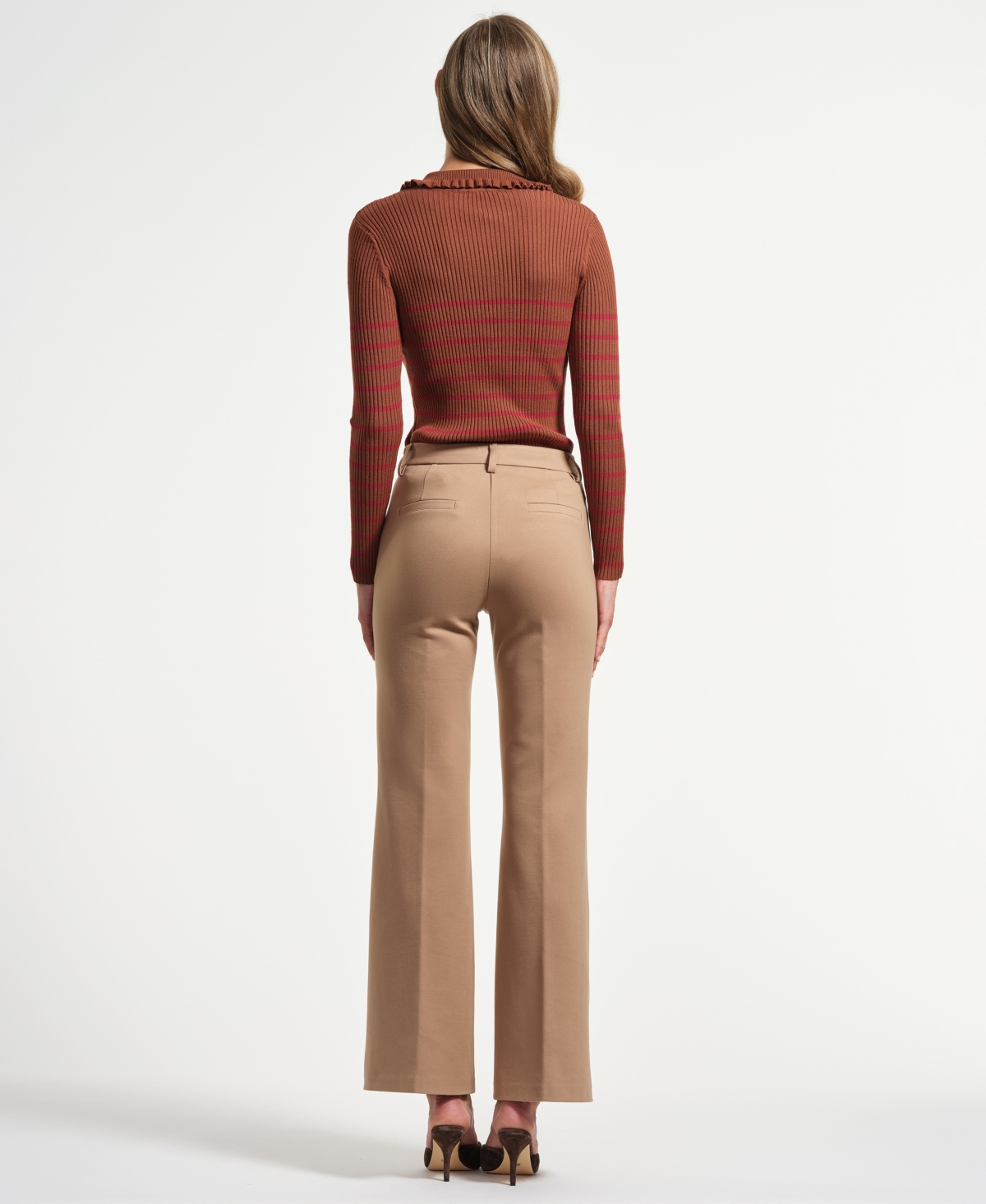 Isaac Mizrahi Women's Ponte Flare Mid Rise Pants In Brown