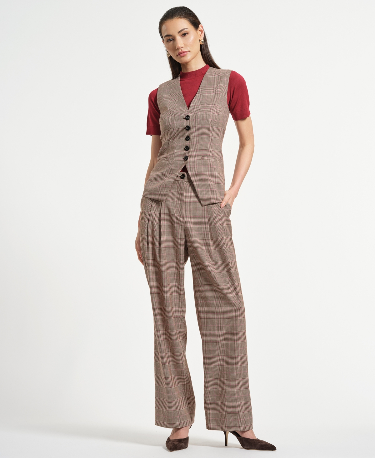 Isaac Mizrahi Women's Plaid Sleeveless Vest In Neutral
