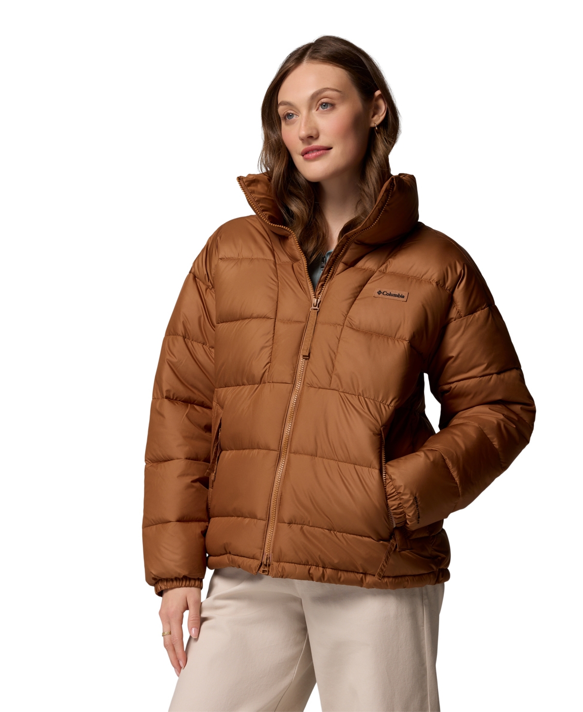 Columbia Women's Pike Lake High Neck Collared Puffer Jacket In Brown