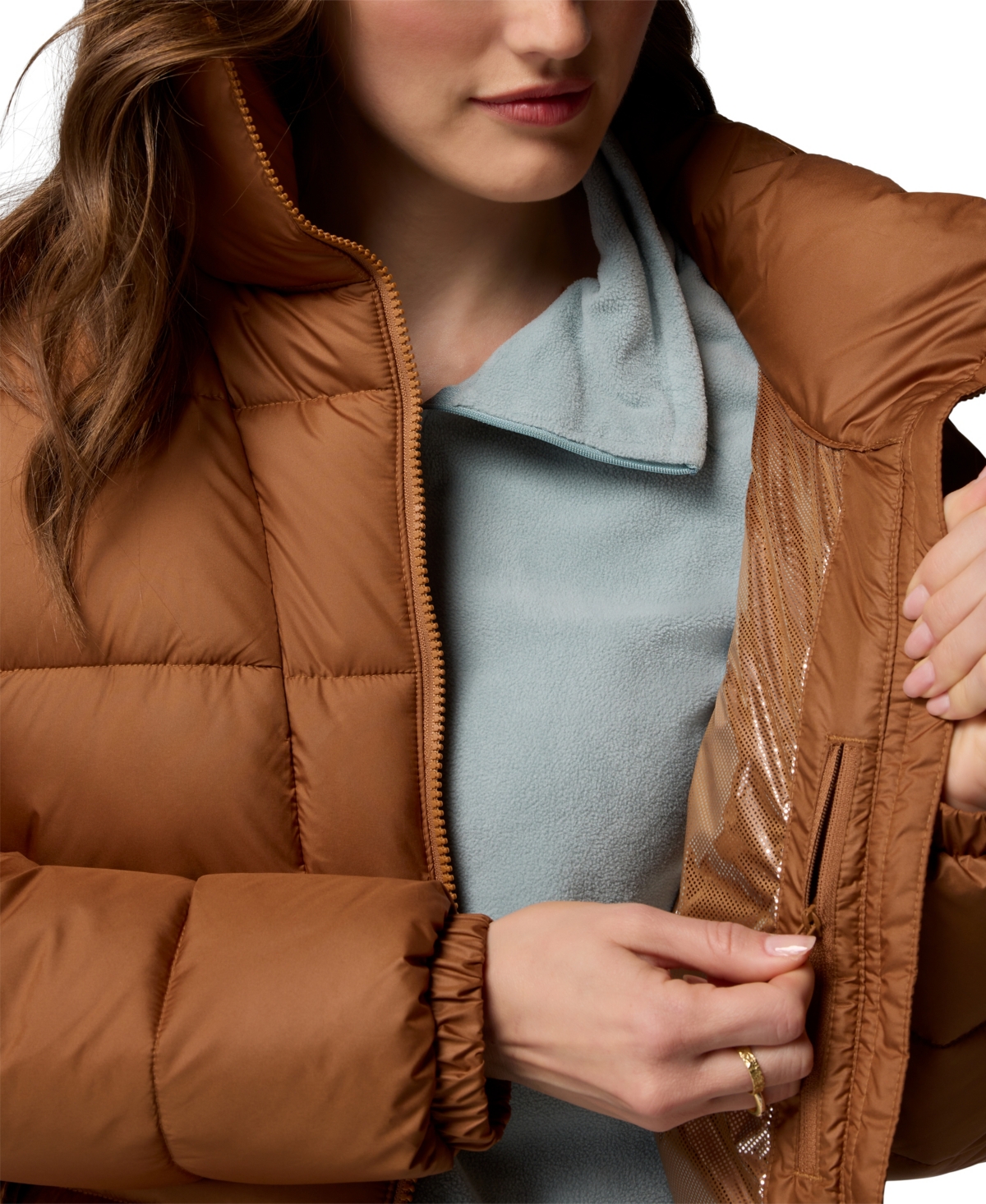 Columbia Women's Pike Lake High Neck Collared Puffer Jacket In Brown