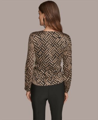 Women's Long Sleeve Chevron Burnout Blouse