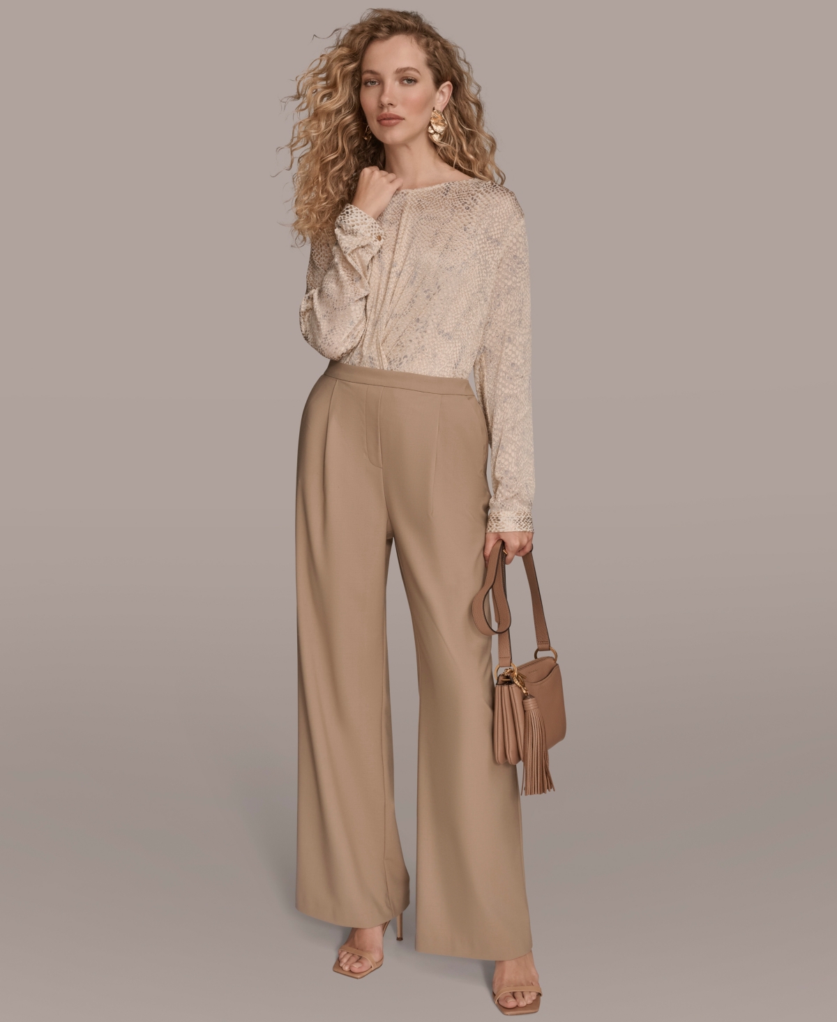 Donna Karan New York Women's Pleated Wide Leg Pull On Pants