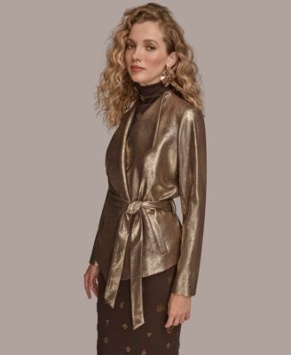 Women's Self Tie Belt Metallic Belted Jacket