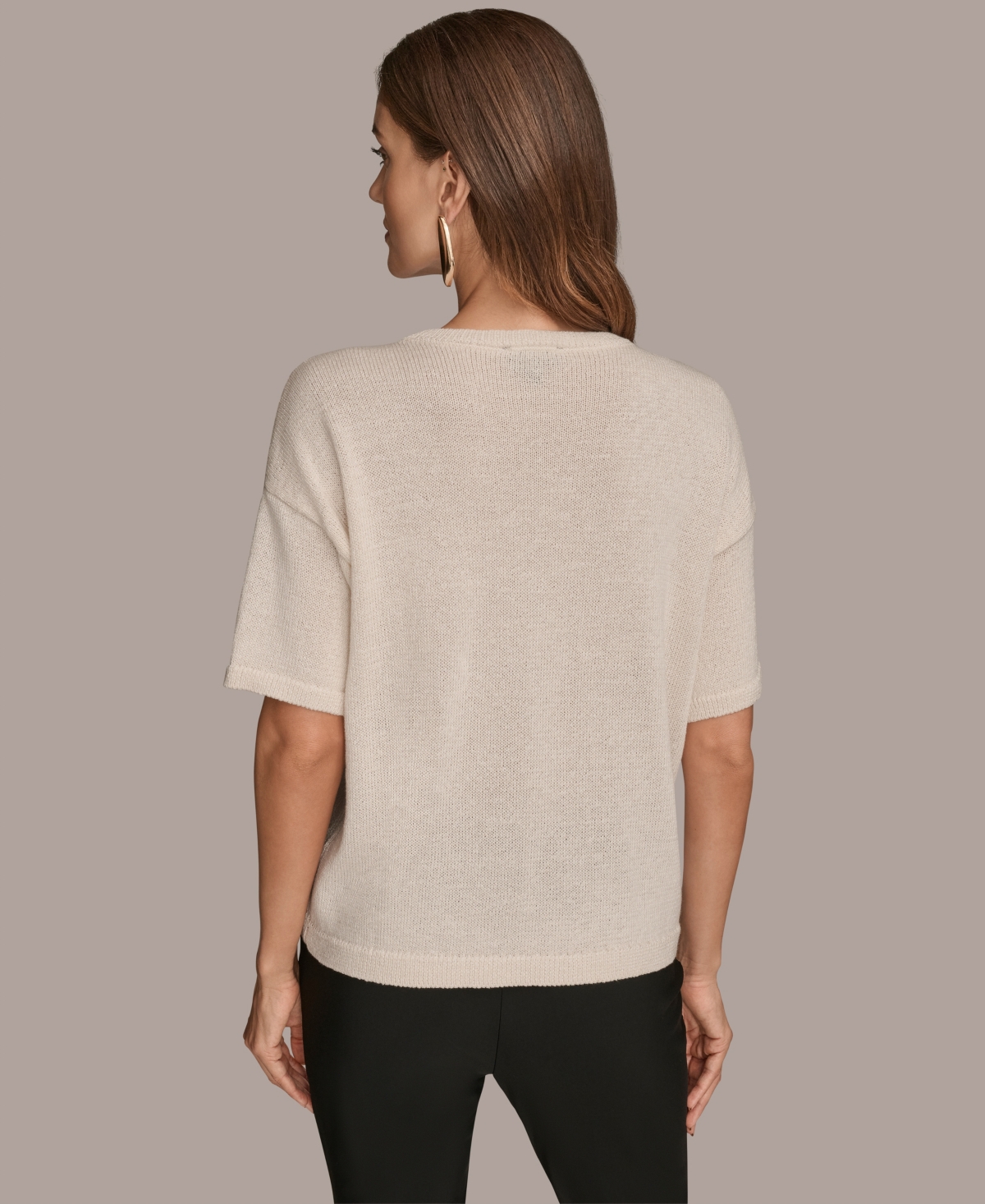 Donna Karan New York Short Sleeve Sequin Sweater In White