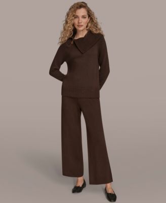 Donna Karan Womens Asymmetric Sweater Pull On Sweater Pants In Brown