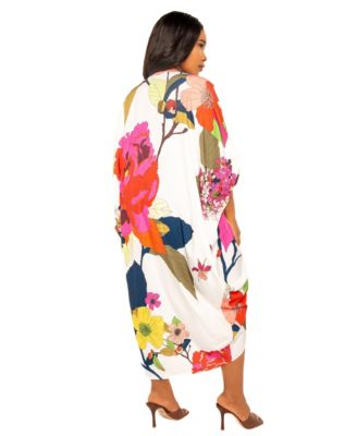 Women's Plus Size Printed Cinch Waist Kaftan Dress