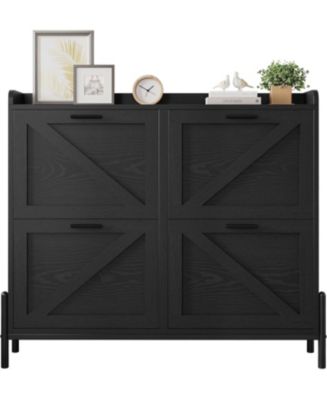 IRONCK Shoe Storage Cabinet with 4 Flip Drawers, Metal Legs, Black - Macy's