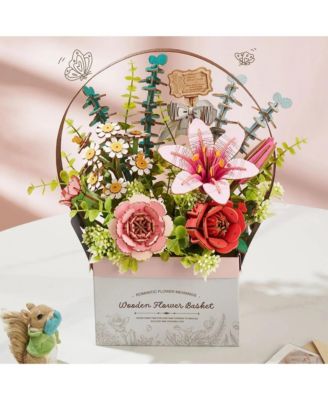 3D Puzzle, Wooden Flower Basket with Exquisite Accessories, Decorative Building Kits for Kids Adults, Multicolored, 11"5.9"11.8