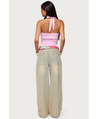 Womens Caitie Striped Buckle Halter Top