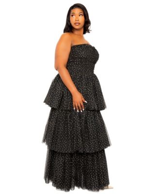 Plus Size Metallic Polka Dot Tiered Tulle Dress