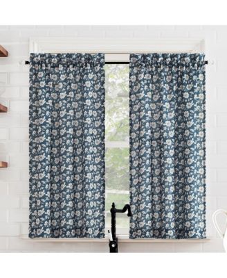 Marist Floral Semi-Sheer Rod Pocket Kitchen Curtain Tier Pair