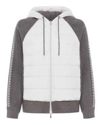 Women's Zip Front Mixed Media Hooded Jacket