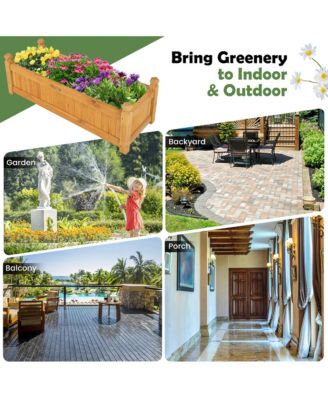 Patio Wooden Raised Garden Bed Rectangular Garden Planter w/ Drainage System