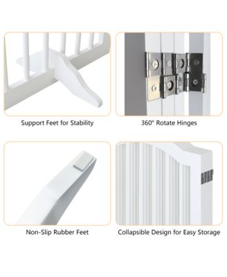 27.6" Height Tall Freestanding Pet Gate 4 Panels Foldable Dog Gate Solid Wood Folding Safety Fence Wooden Dog Gate