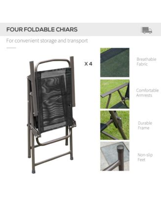 6 Piece Patio Dining Set with Garden Umbrella, 4 Folding Chairs,