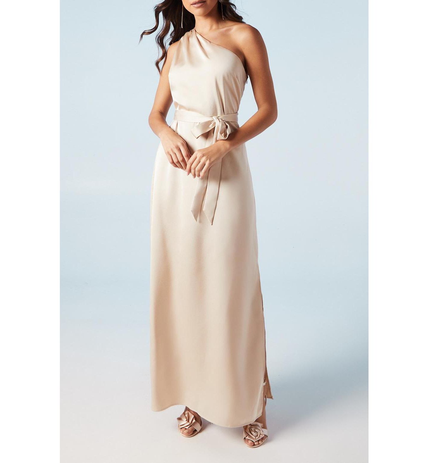 Женское платье Oasis One Shoulder Satin Maxi Bridesmaid, цвет: Шампань — фото 5