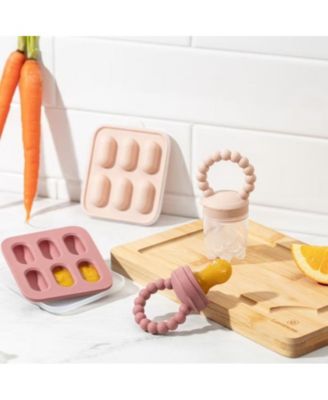 Baby Feeding Set, Silicone Baby Fruit Feeders, Baby Bibs & 12-Piece Glass Baby Food Storage Containers w/ Lids. Baby Must-Have, BPA-Free Easy to Clean